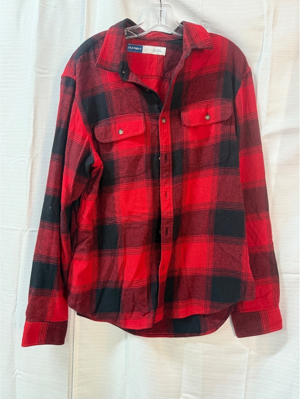 Old Navy Men's Red and Black Plaid Flannel Shirt, Size Large
